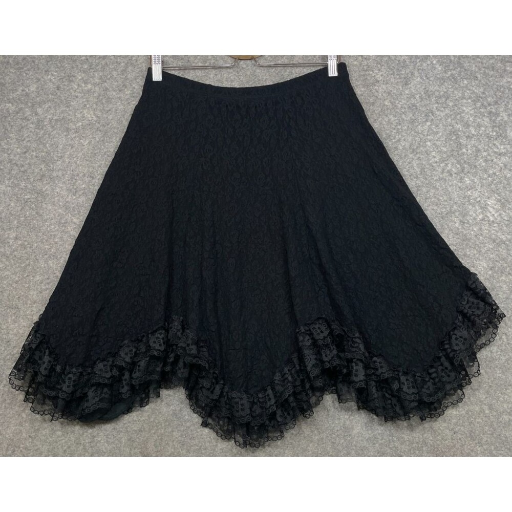 Vintage 90s Florencia Fiume Skirt Womens M Black Lace Whimsigoth Fairy Goth